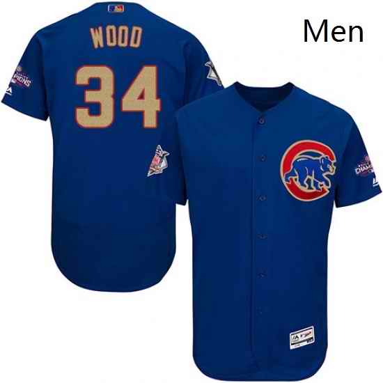 Mens Majestic Chicago Cubs 34 Kerry Wood Authentic Royal Blue 2017 Gold Champion Flex Base MLB Jersey
